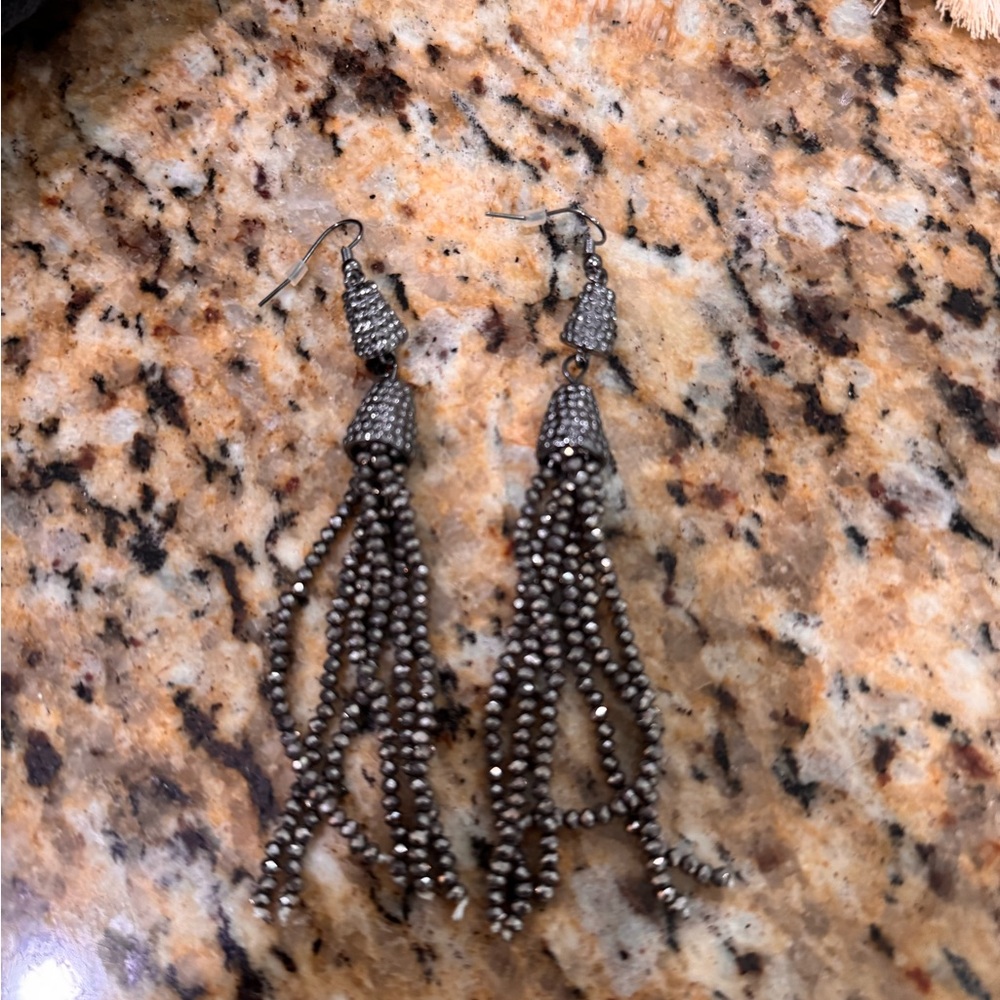 Chic Silver Beaded Tassel Earrings